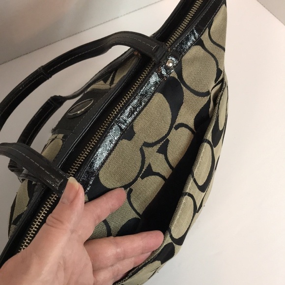 COACH E1321-F21950 Signature Stripe Kisslock Carryall Handbag Purse Satchel - Picture 5 of 17